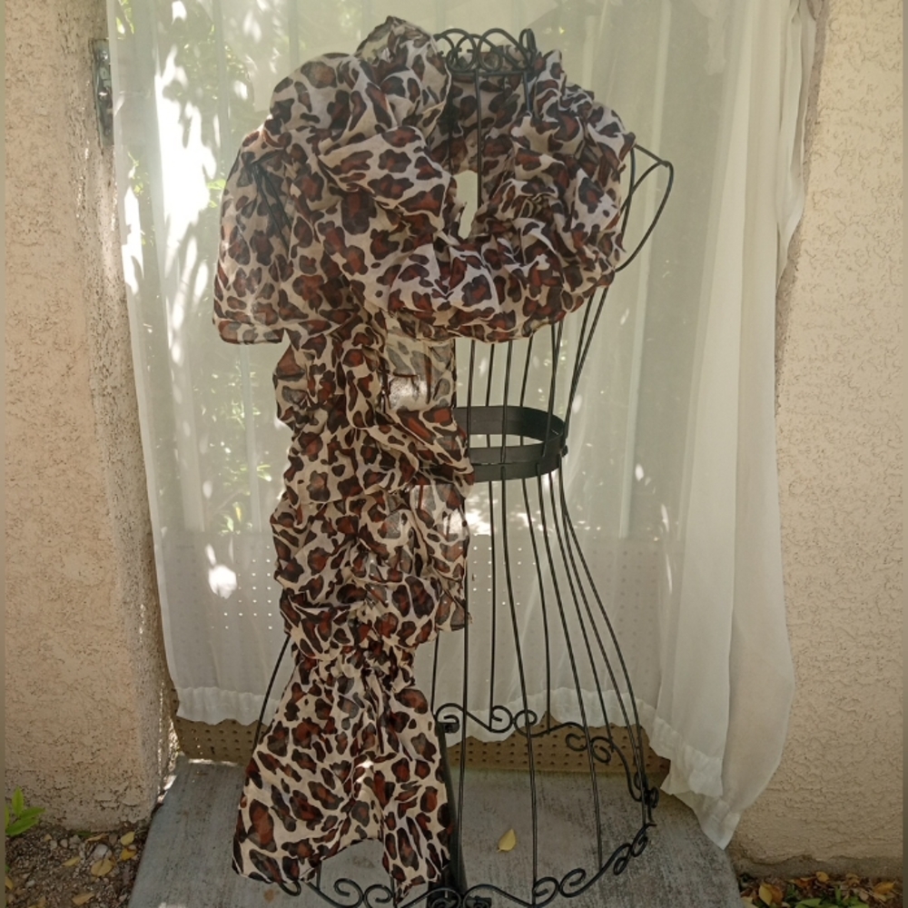 Ruffled Leopard  Scarf Lightweight Animal Print Design  New